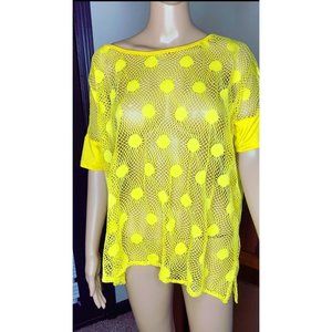 Yellow Mesh Polka Dot Women's Top